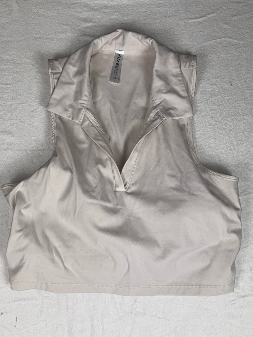 Sleeveless Collared Crop Top in Light Beige